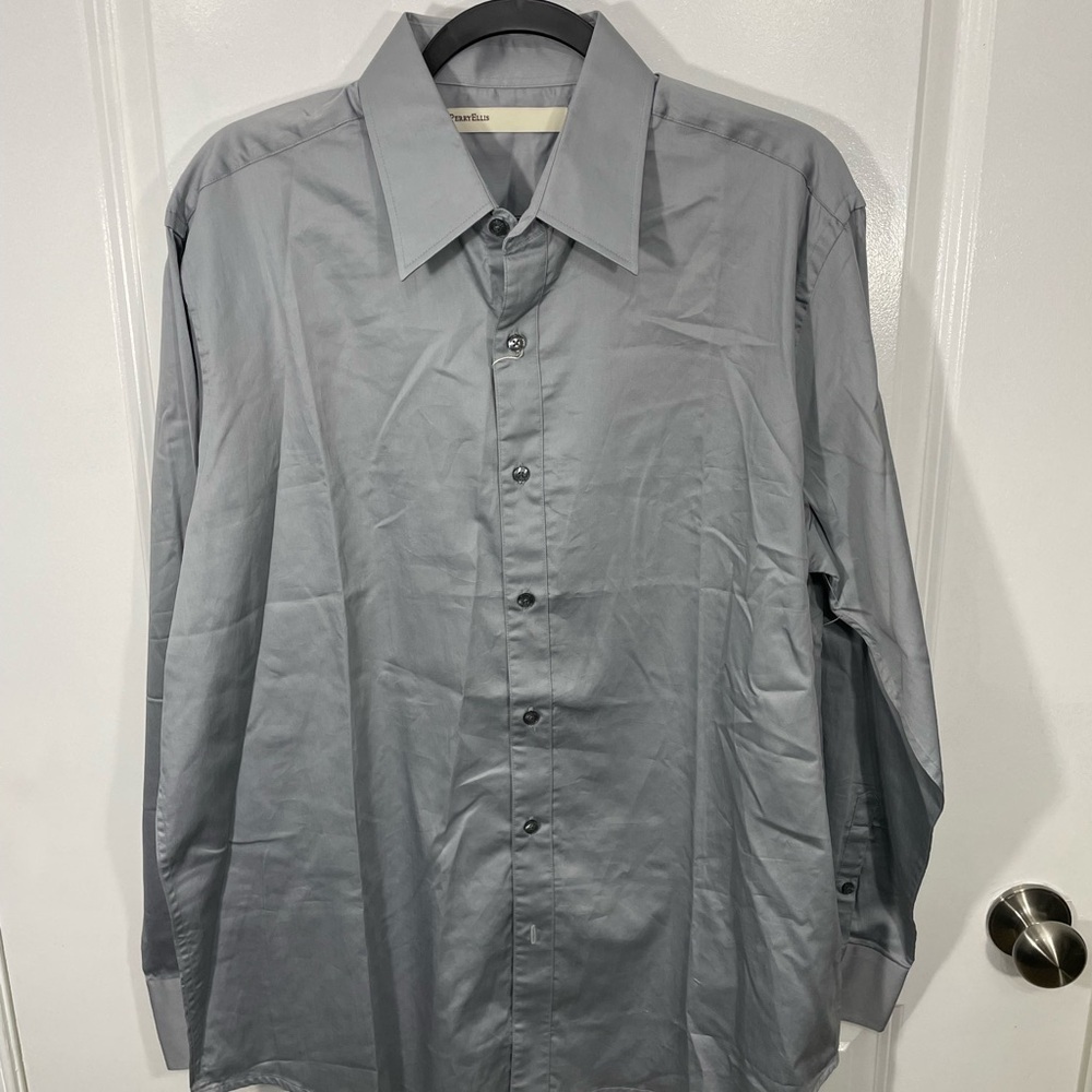 Perry Ellis Men's Gray Dress Shirt Size Large CB-30